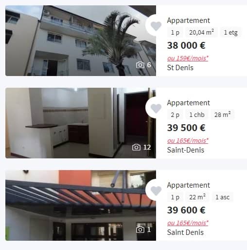 Exemple d’annonce de vente d’un studio à Saint-Denis-de-la-Réunion à moins de 40 000 €